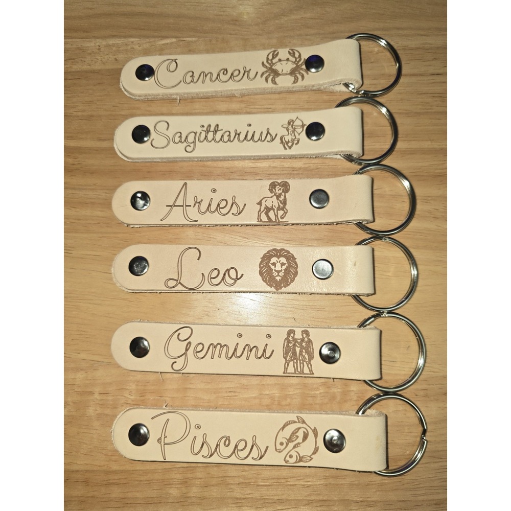Zodiac Keychains Leather Celestial Horoscope Signs Brown Unisex New